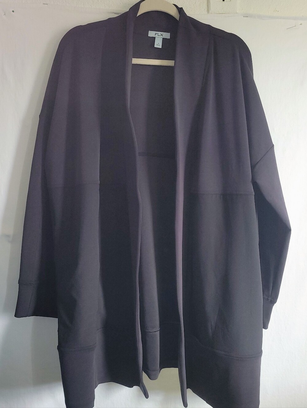 FLX Brand.. Activewear Plus Size 1X Open-Front Cardigan Black Wrap Jacket Plum.
